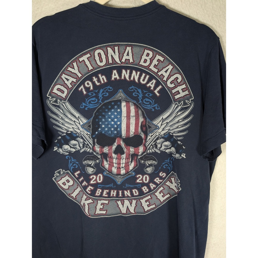 Daytona Beach Bike Week 2020 79th Annual Skull Graphic T-Shirt Navy Blue Men L - Picture 3 of 6